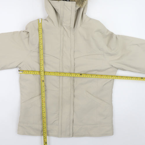 Denim Co Women Beige Faux Fur Trim Hooded Winter Parka Jacket Size 10