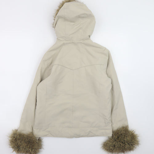 Denim Co Women Beige Faux Fur Trim Hooded Winter Parka Jacket Size 10