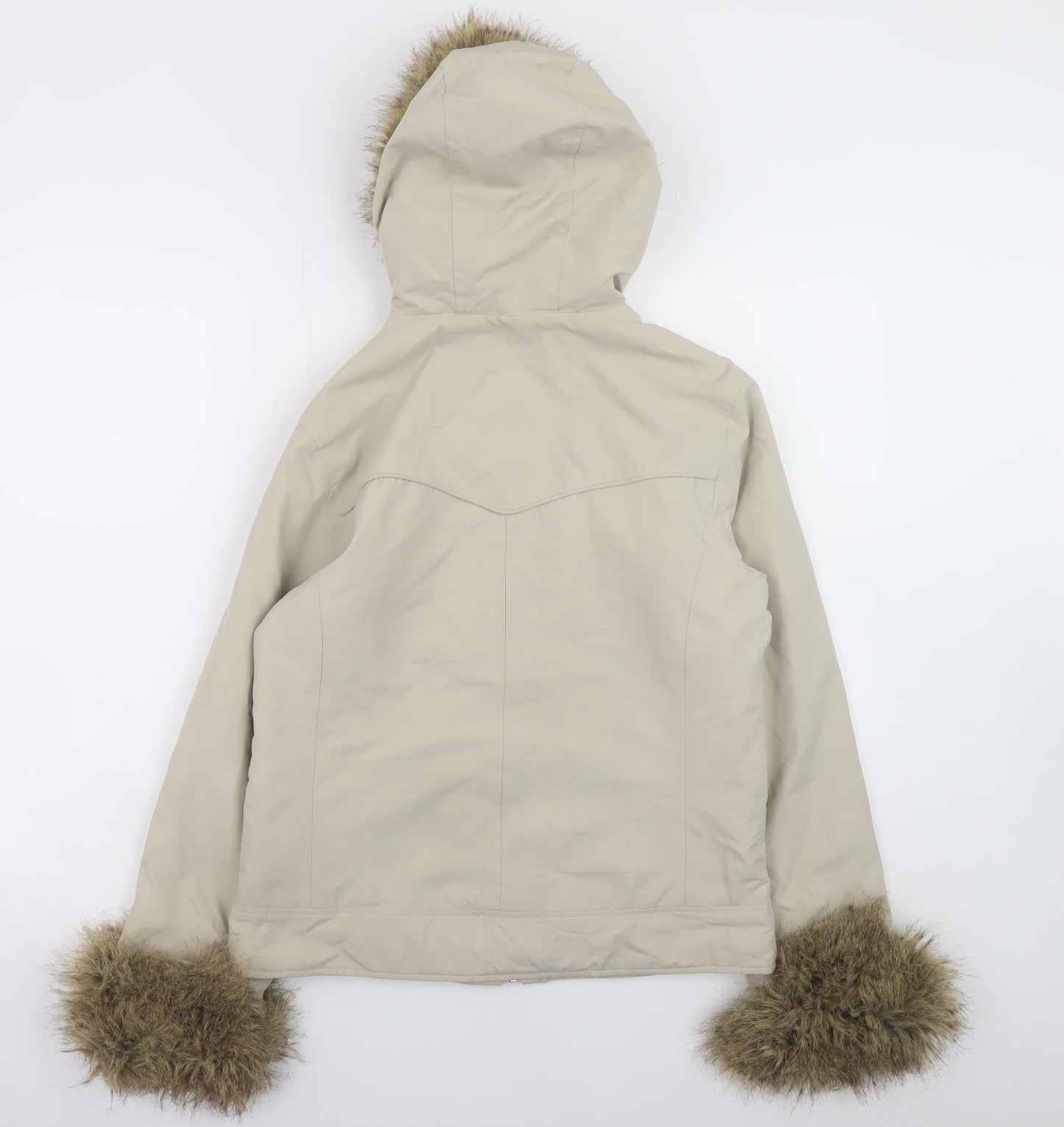 Denim Co Women Beige Faux Fur Trim Hooded Winter Parka Jacket Size 10