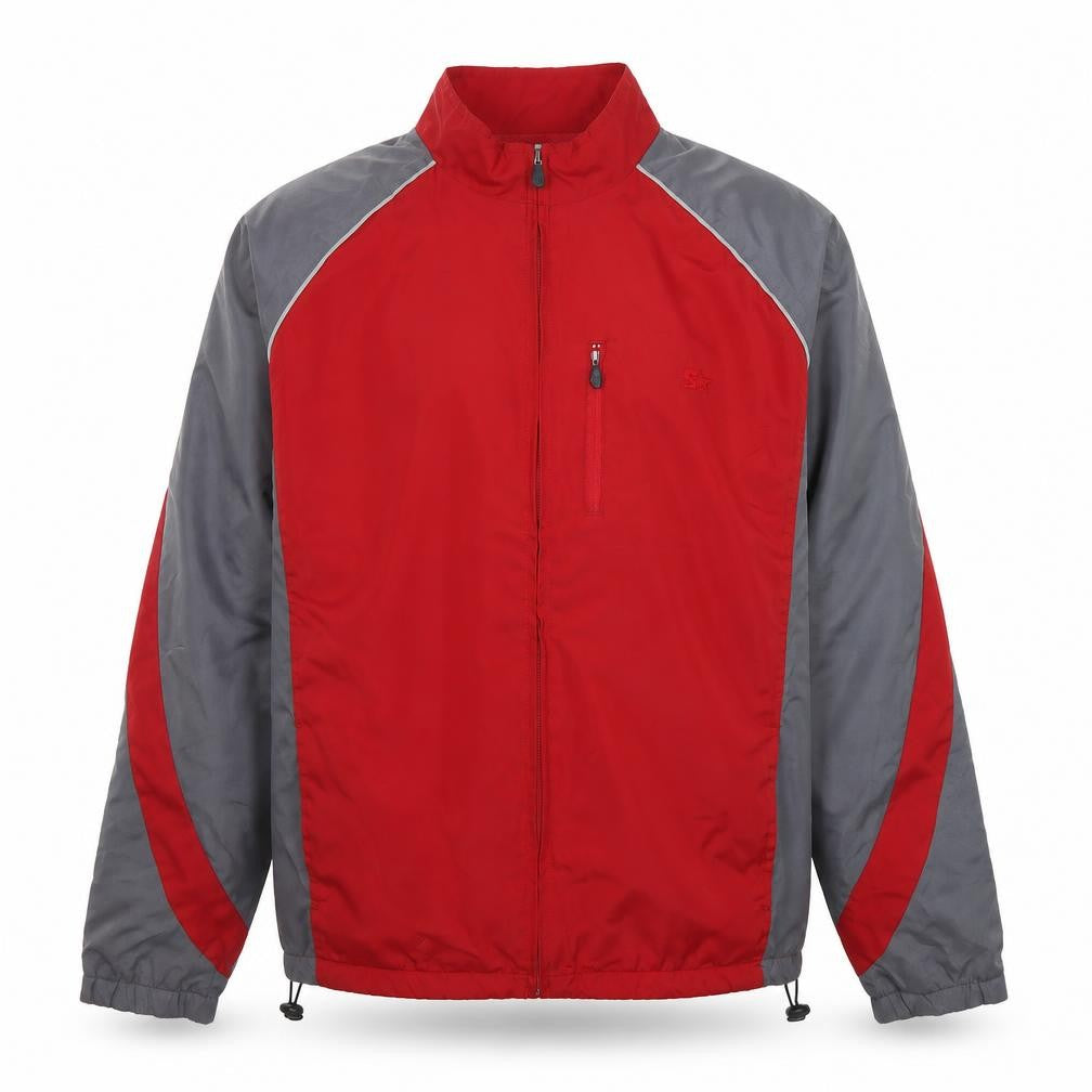 Front view of Starter Men's Red Grey Full Zip Sports Jacket, size L, Regular Fit