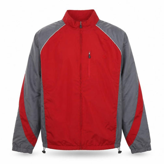Front view of Starter Men's Red Grey Full Zip Sports Jacket, size L, Regular Fit