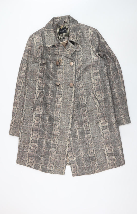 Principles by Ben de Lisi Women's Grey Animal Print Mid-Length Overcoat Size 16