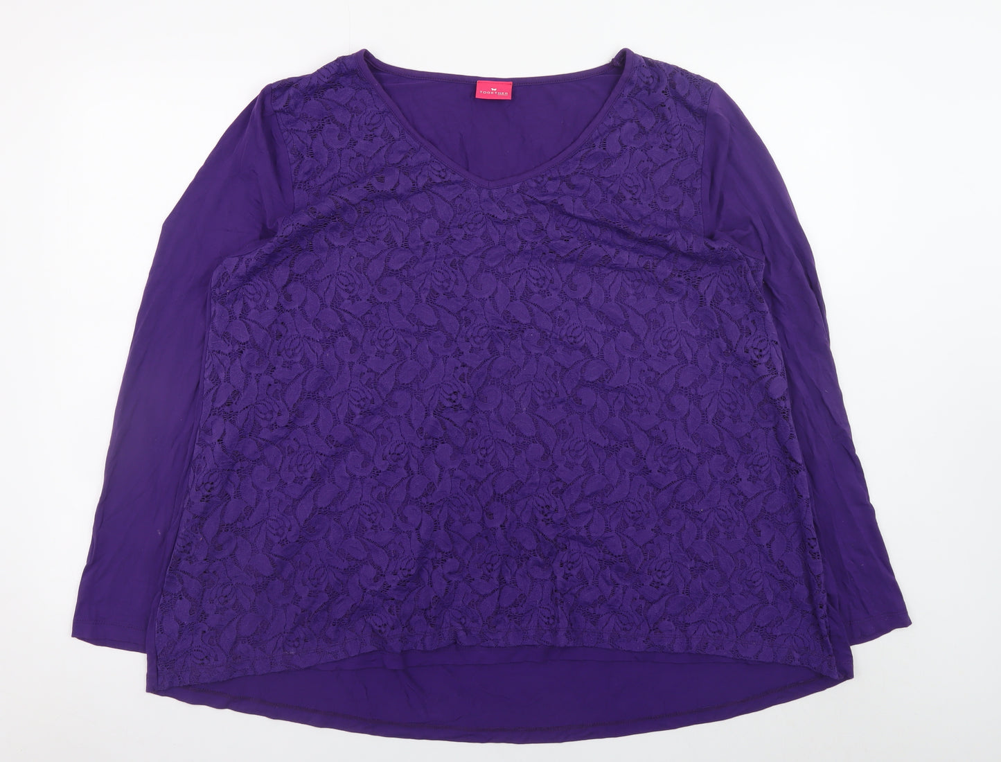 Together Women’s Purple Lace Tunic Blouse Long Sleeve XL