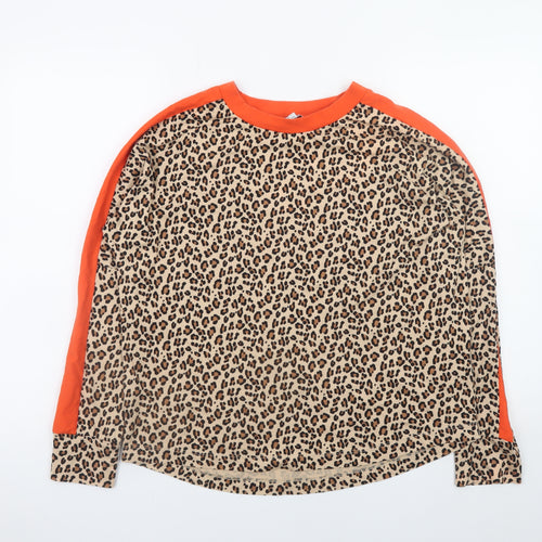Next Womens Beige Leopard Print Long Sleeve Cotton T-Shirt Size 14