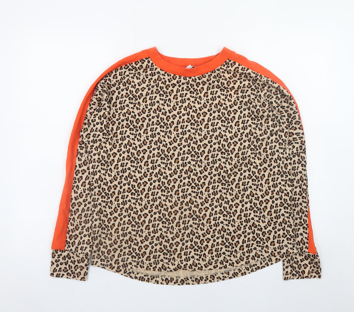 Next Womens Beige Leopard Print Long Sleeve Cotton T-Shirt Size 14