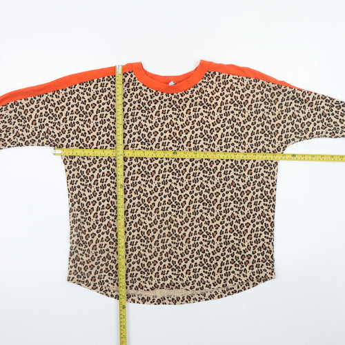 Next Womens Beige Leopard Print Long Sleeve Cotton T-Shirt Size 14