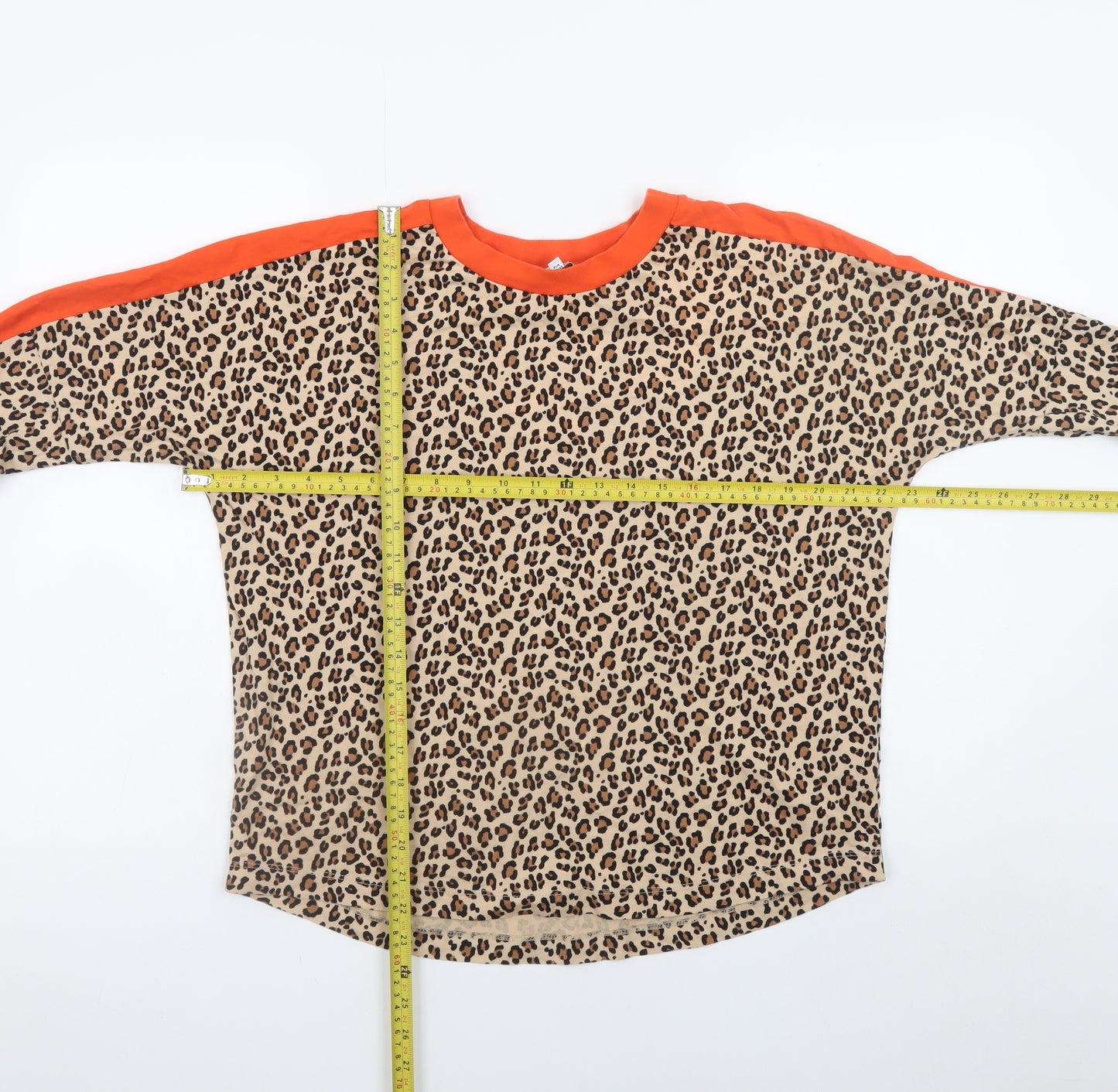Next Womens Beige Leopard Print Long Sleeve Cotton T-Shirt Size 14