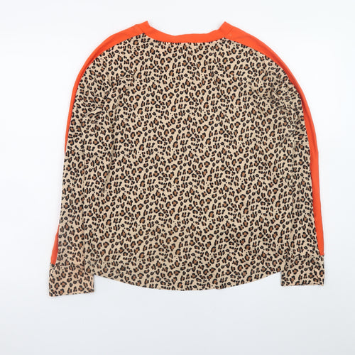 Next Womens Beige Leopard Print Long Sleeve Cotton T-Shirt Size 14