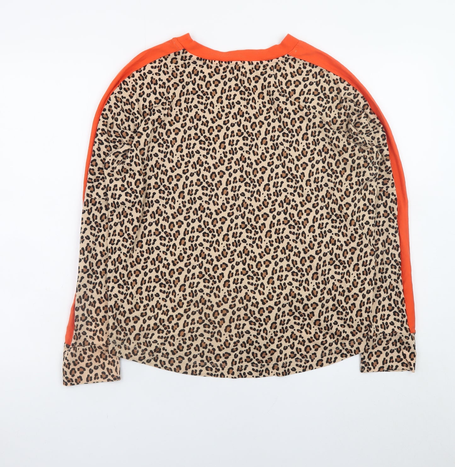 Next Womens Beige Leopard Print Long Sleeve Cotton T-Shirt Size 14