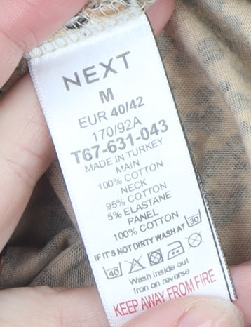 Next Womens Beige Leopard Print Long Sleeve Cotton T-Shirt Size 14