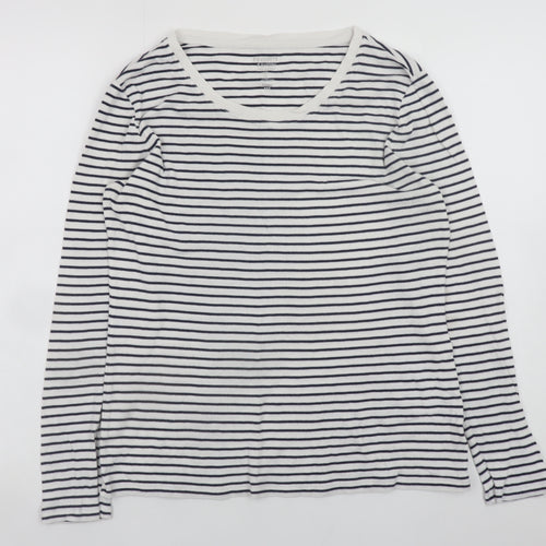 Gap Women’s White Striped Long Sleeve Cotton Modal T-Shirt Size L