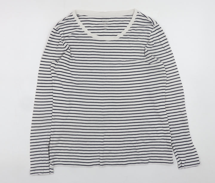 Gap Women’s White Striped Long Sleeve Cotton Modal T-Shirt Size L