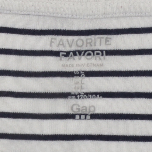 Gap Women’s White Striped Long Sleeve Cotton Modal T-Shirt Size L