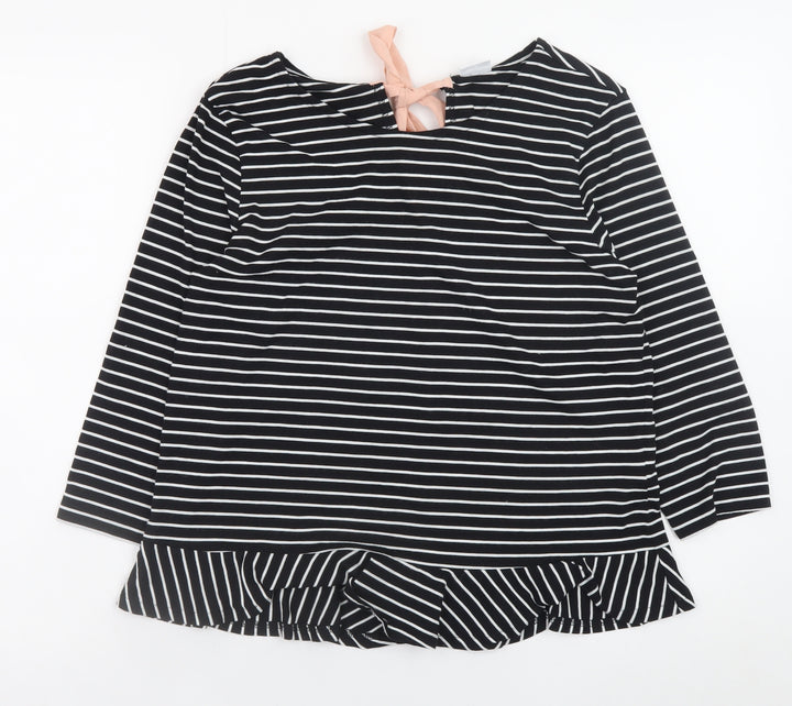 Jacqueline de Yong Womens Black Striped Bow Tunic Blouse Size 12