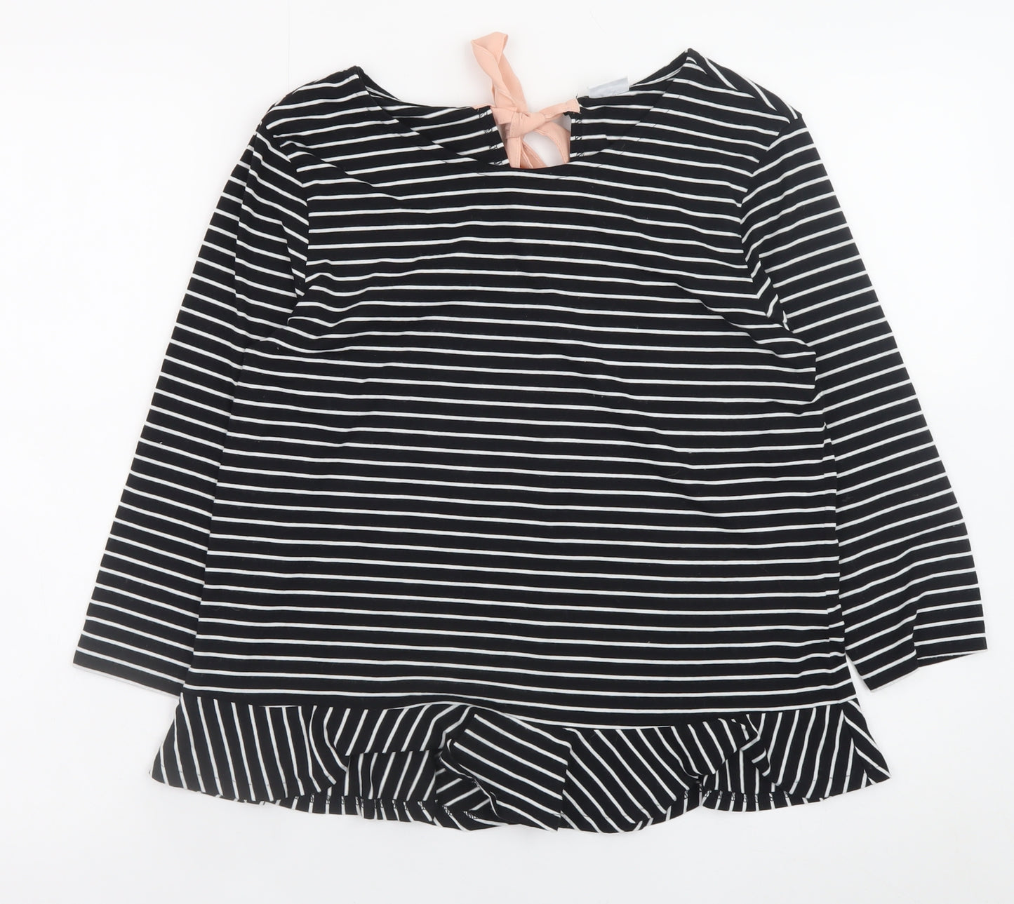 Jacqueline de Yong Womens Black Striped Bow Tunic Blouse Size 12
