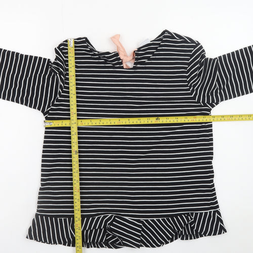 Jacqueline de Yong Womens Black Striped Bow Tunic Blouse Size 12