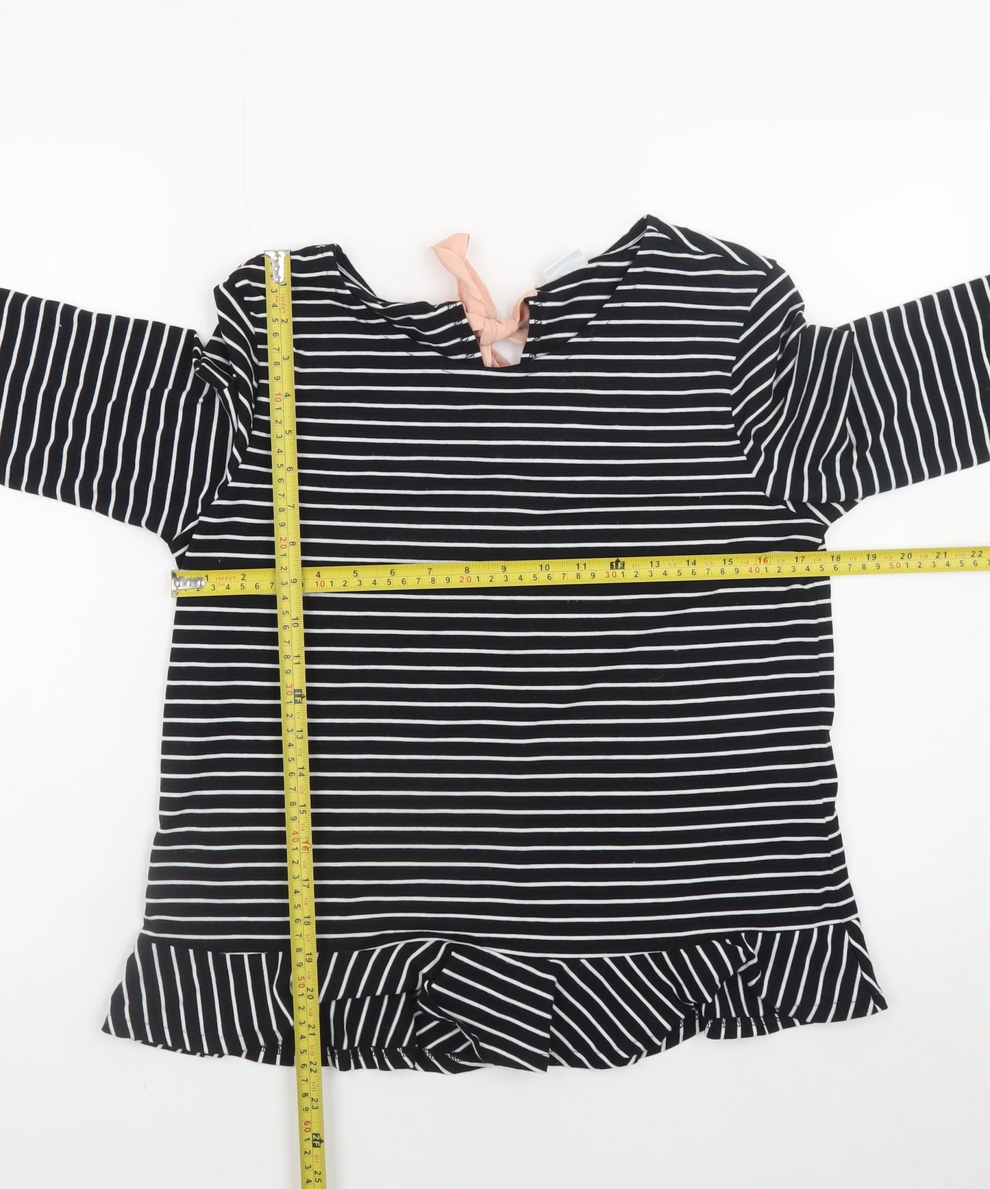 Jacqueline de Yong Womens Black Striped Bow Tunic Blouse Size 12