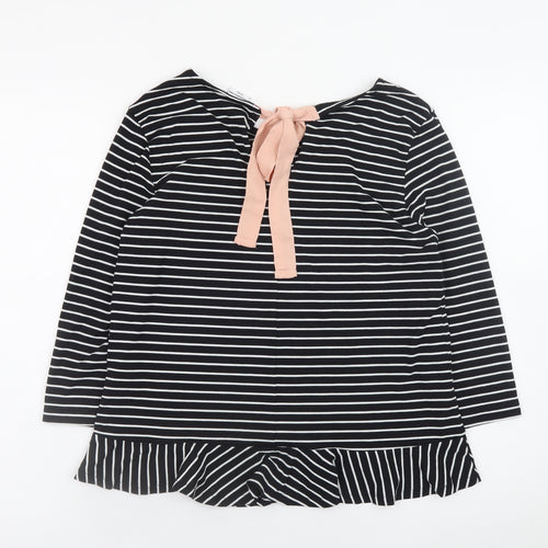 Jacqueline de Yong Womens Black Striped Bow Tunic Blouse Size 12