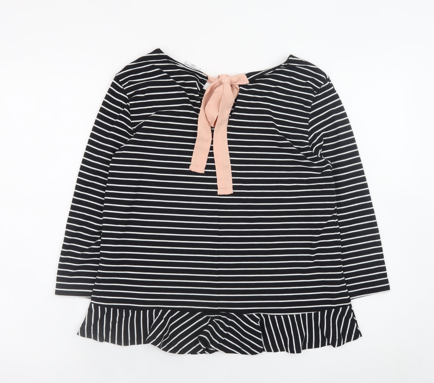 Jacqueline de Yong Womens Black Striped Bow Tunic Blouse Size 12