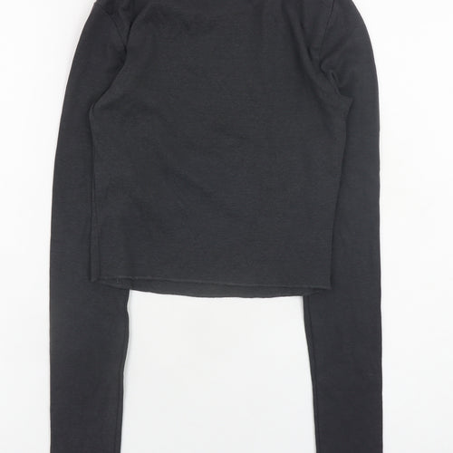 Bershka Womens Black Cropped Long Sleeve Melbourne T-Shirt Size S