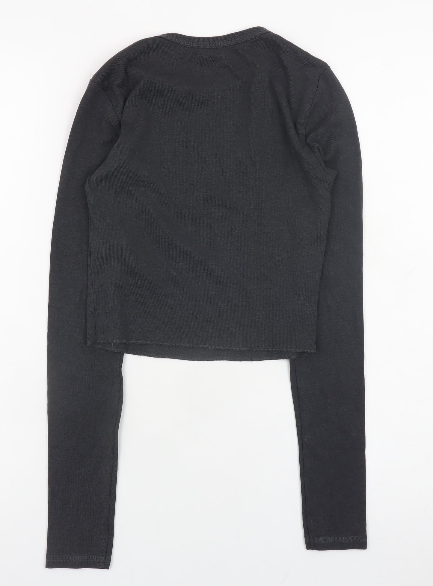 Bershka Womens Black Cropped Long Sleeve Melbourne T-Shirt Size S