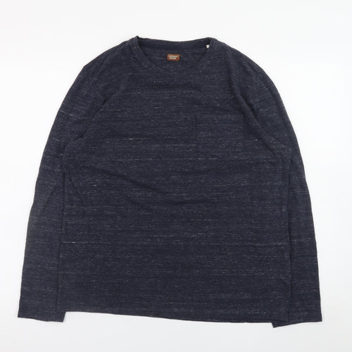 Common People Men's Blue Long Sleeve Crew Neck Cotton Blend T-Shirt M
