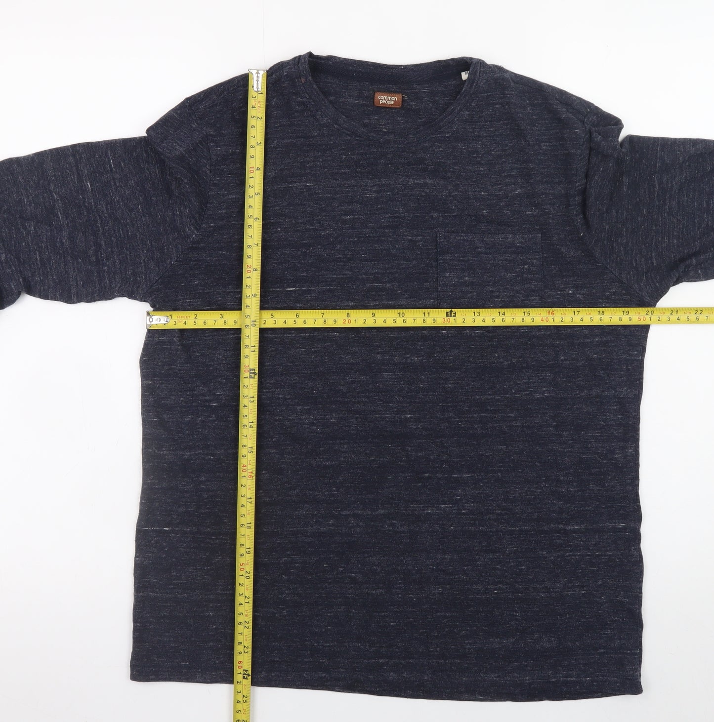Common People Men's Blue Long Sleeve Crew Neck Cotton Blend T-Shirt M