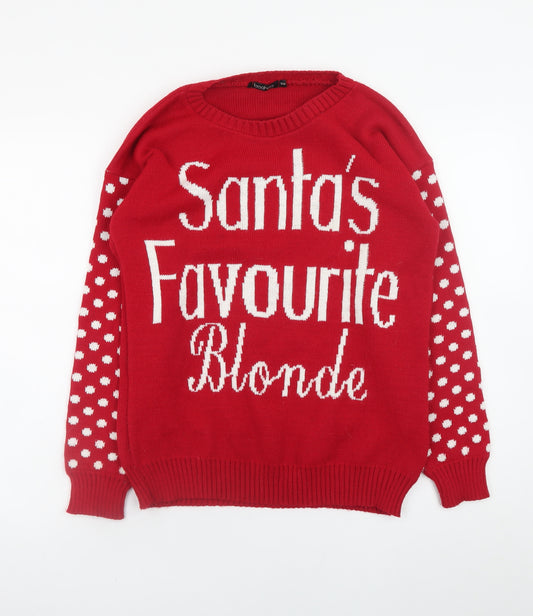 Boohoo Women's Red Christmas Pullover Jumper S Crew Neck