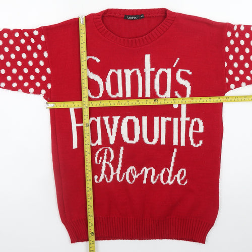 Boohoo Women's Red Christmas Pullover Jumper S Crew Neck