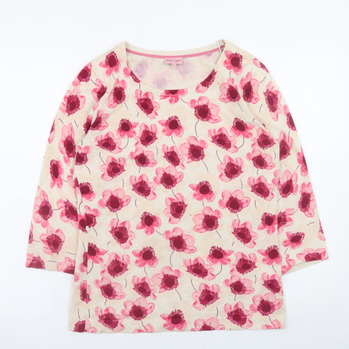 Phase Eight Women Beige Floral 3/4 Sleeve Stretch T-Shirt Size 12