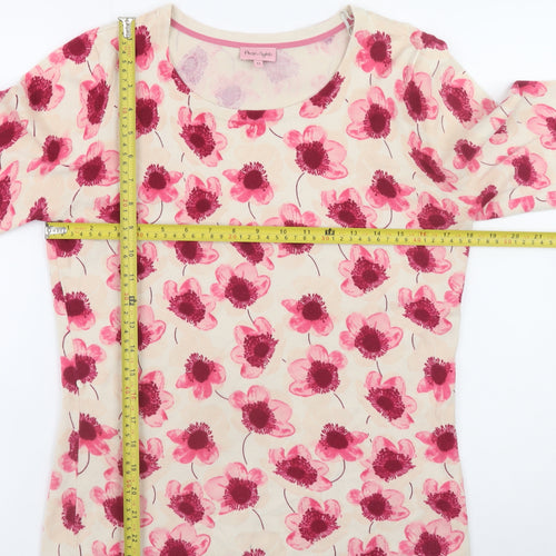 Phase Eight Women Beige Floral 3/4 Sleeve Stretch T-Shirt Size 12