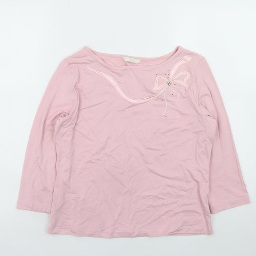 Marks and Spencer Women Pink 3/4 Sleeve Bow T-Shirt Size 10