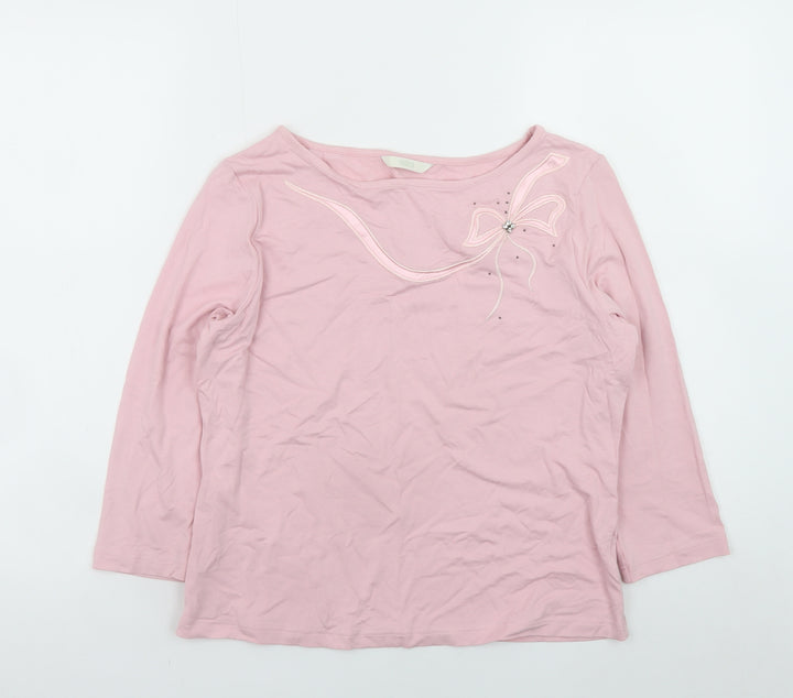 Marks and Spencer Women Pink 3/4 Sleeve Bow T-Shirt Size 10