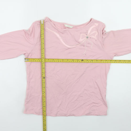 Marks and Spencer Women Pink 3/4 Sleeve Bow T-Shirt Size 10
