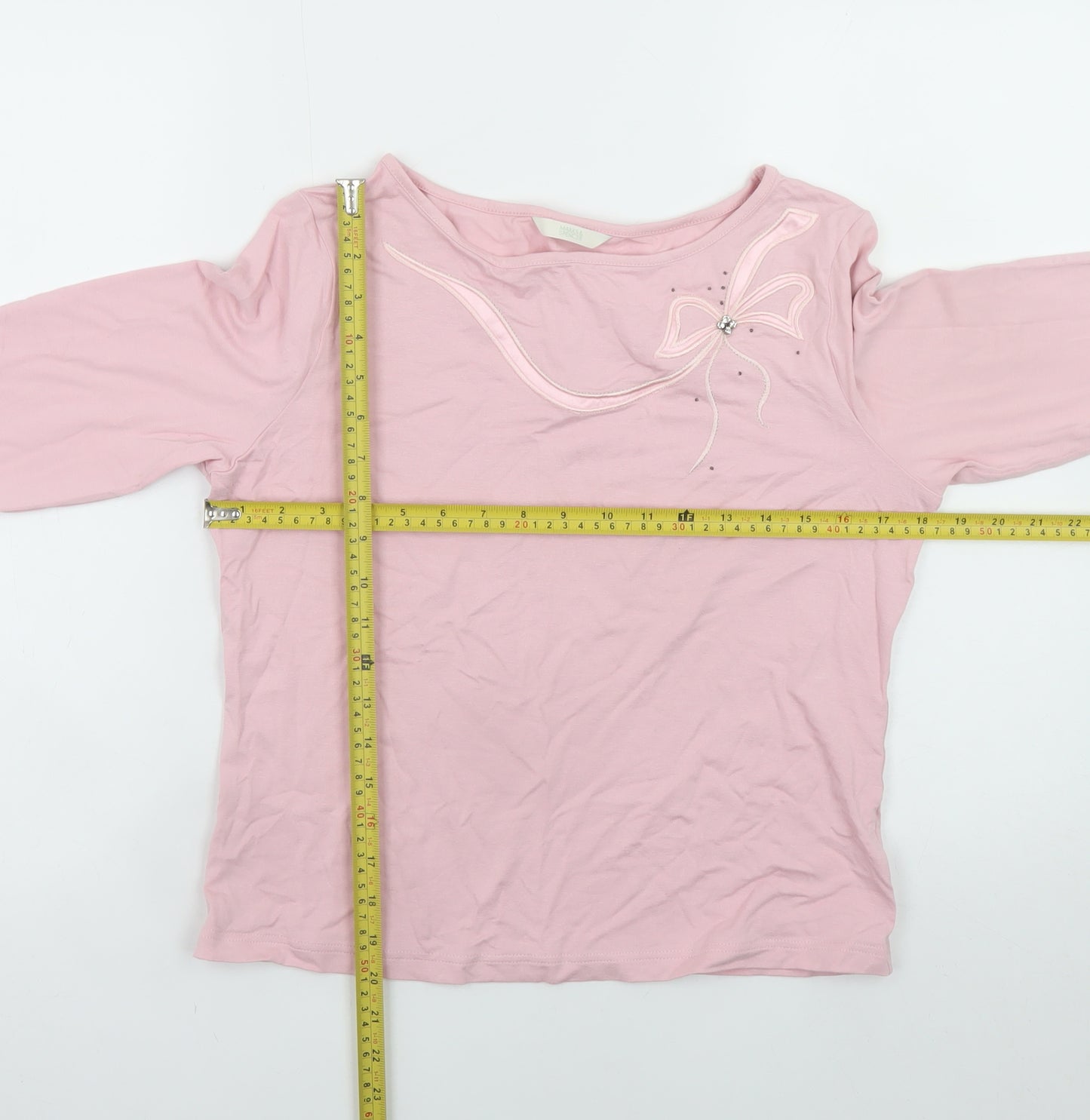 Marks and Spencer Women Pink 3/4 Sleeve Bow T-Shirt Size 10