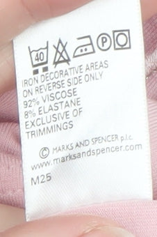 Marks and Spencer Women Pink 3/4 Sleeve Bow T-Shirt Size 10
