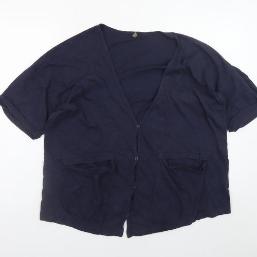 Topshop Women's Blue Cotton V-Neck Button-Up Jersey Top Size 12