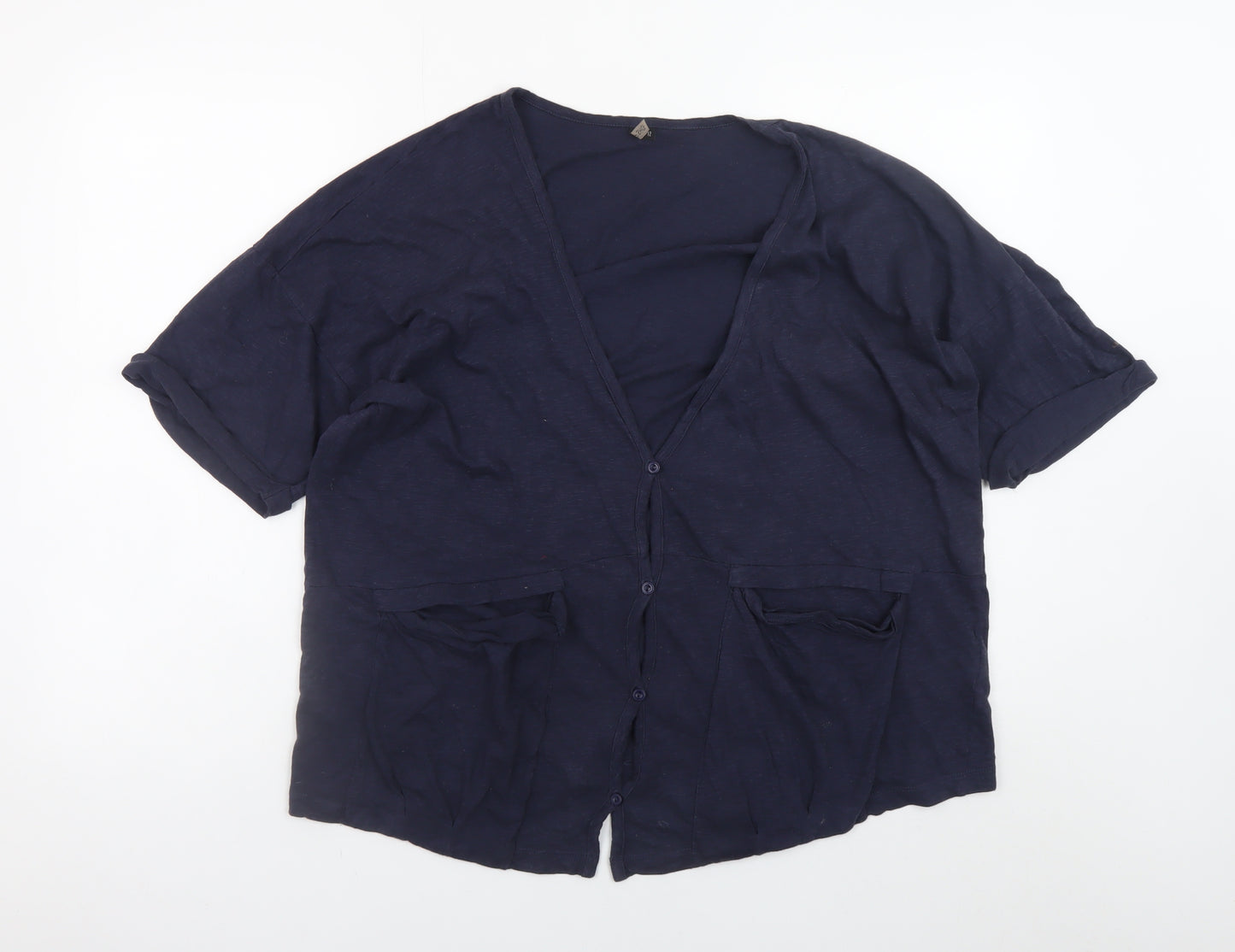 Topshop Women's Blue Cotton V-Neck Button-Up Jersey Top Size 12