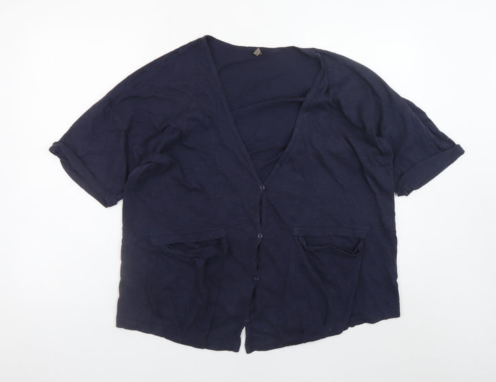 Topshop Women's Blue Cotton V-Neck Button-Up Jersey Top Size 12