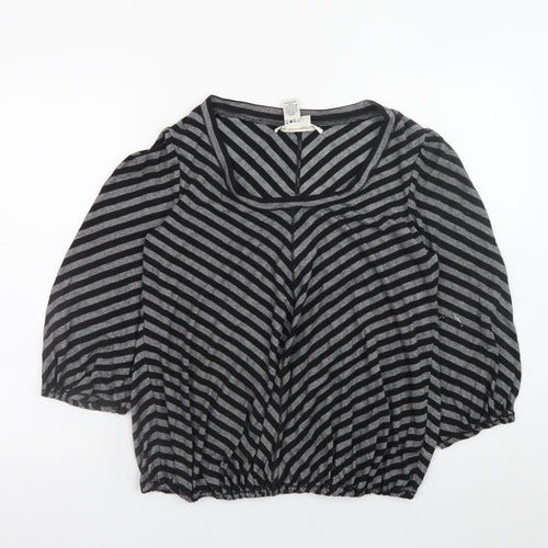 Studio M Women’s Grey Striped Metallic Jersey Blouse L Regular