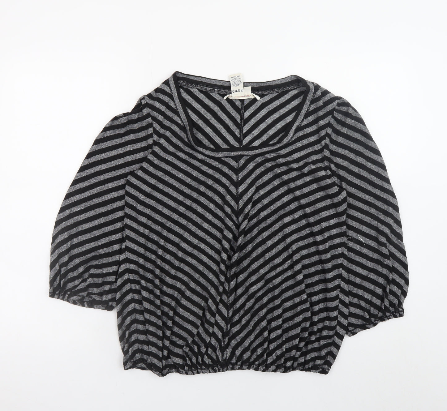 Studio M Women’s Grey Striped Metallic Jersey Blouse L Regular