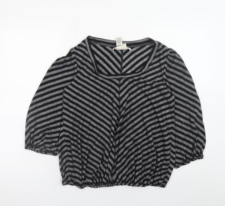 Studio M Women’s Grey Striped Metallic Jersey Blouse L Regular