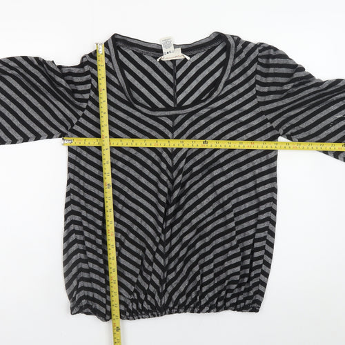 Studio M Women’s Grey Striped Metallic Jersey Blouse L Regular