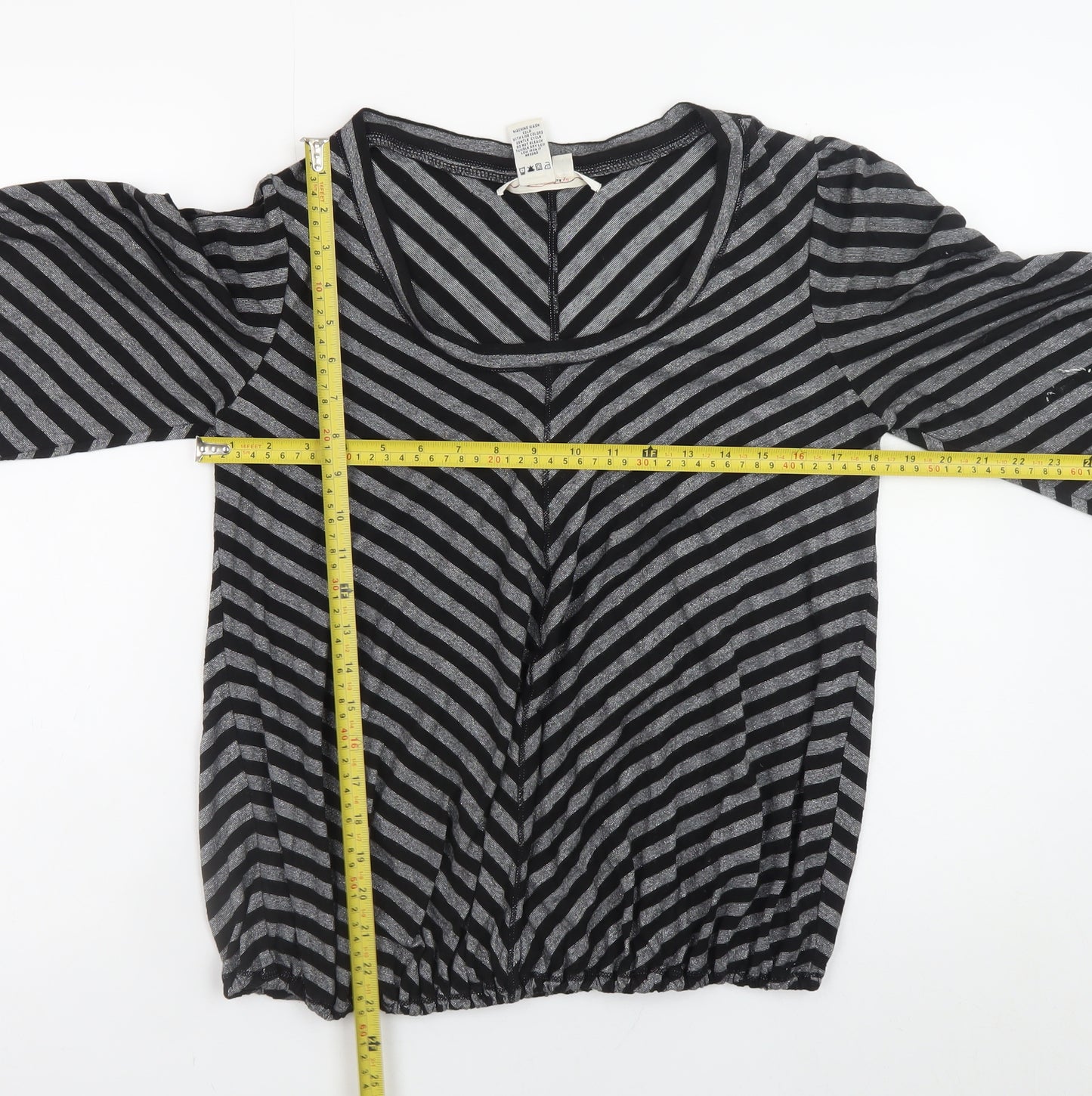 Studio M Women’s Grey Striped Metallic Jersey Blouse L Regular