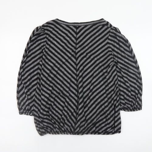 Studio M Women’s Grey Striped Metallic Jersey Blouse L Regular