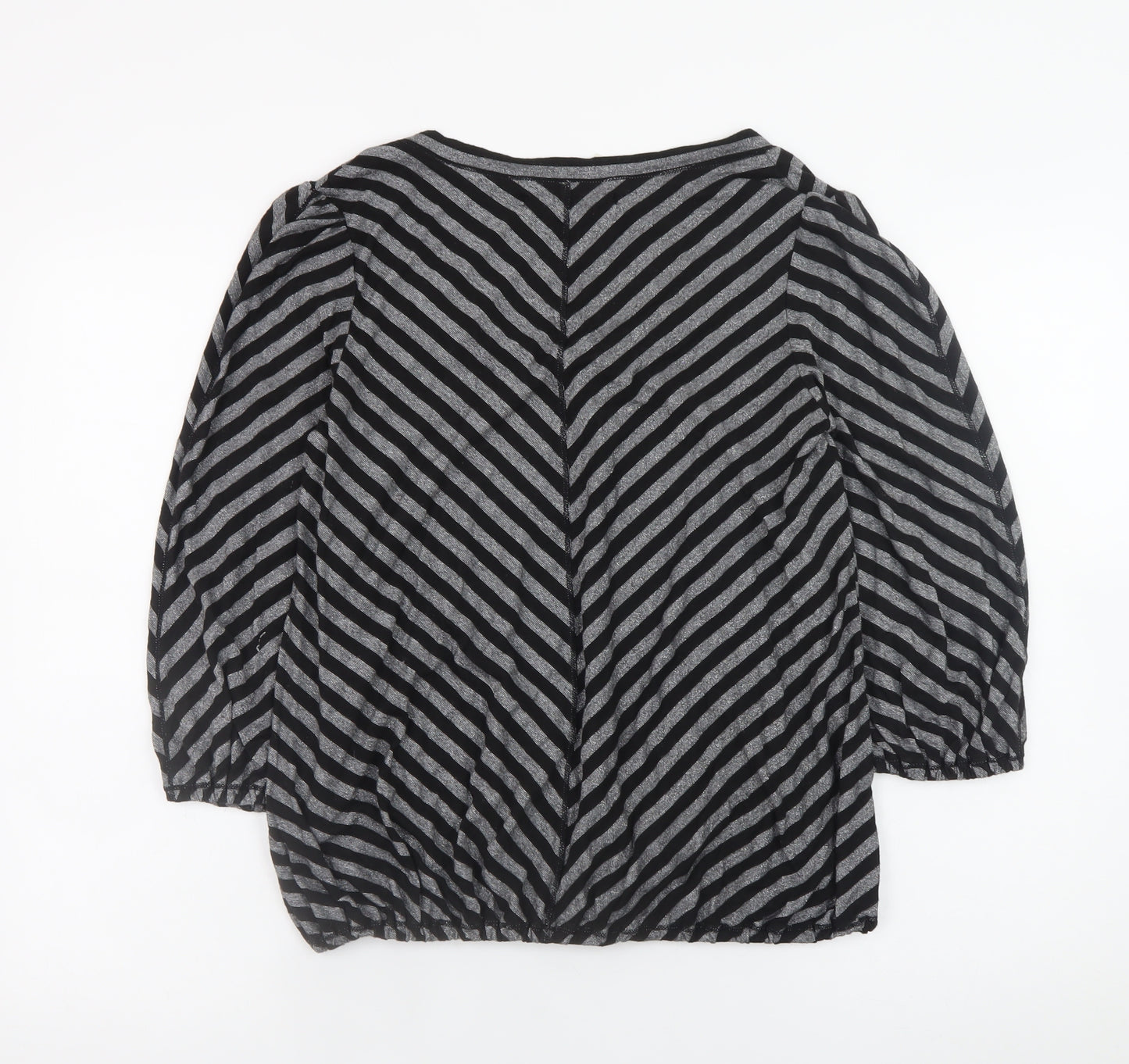Studio M Women’s Grey Striped Metallic Jersey Blouse L Regular