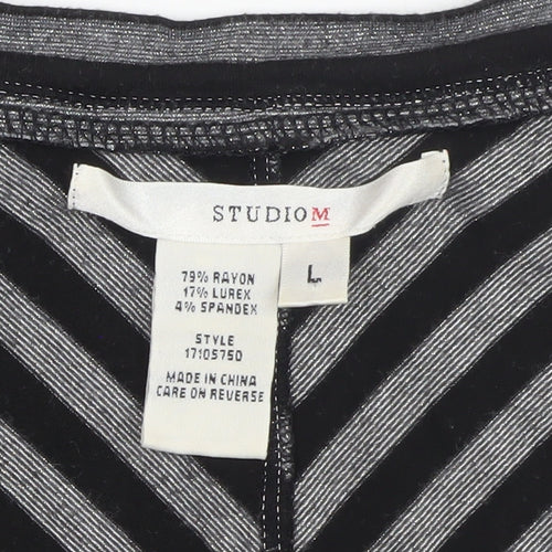 Studio M Women’s Grey Striped Metallic Jersey Blouse L Regular