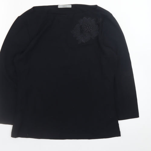 Marks and Spencer Women Black UK 12 Long Sleeve Top with Floral Applique