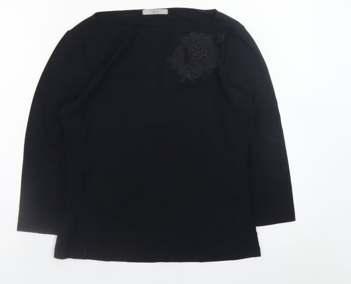 Marks and Spencer Women Black UK 12 Long Sleeve Top with Floral Applique