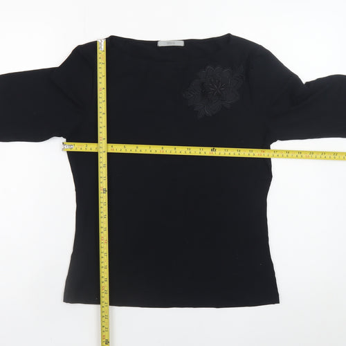 Marks and Spencer Women Black UK 12 Long Sleeve Top with Floral Applique